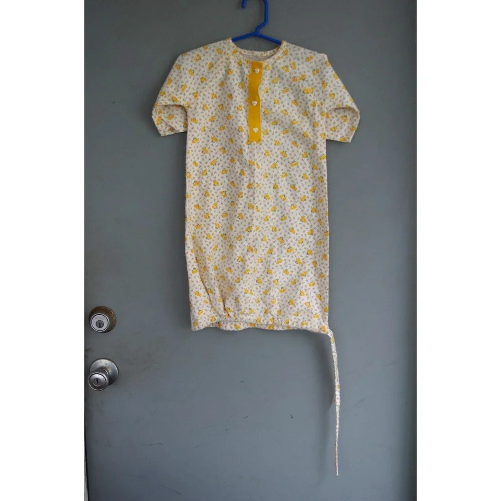 Lovely Vintage Flannel Layette Baby Gown Yellow Floral‎ Calico